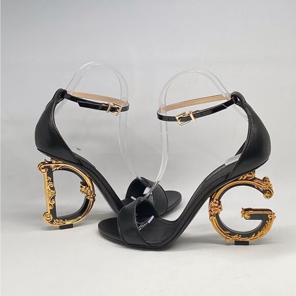 Dolce&Gabbana Sculpted-Heel Baroque DG Leather Sandals size 38 - Picture 8 of 14